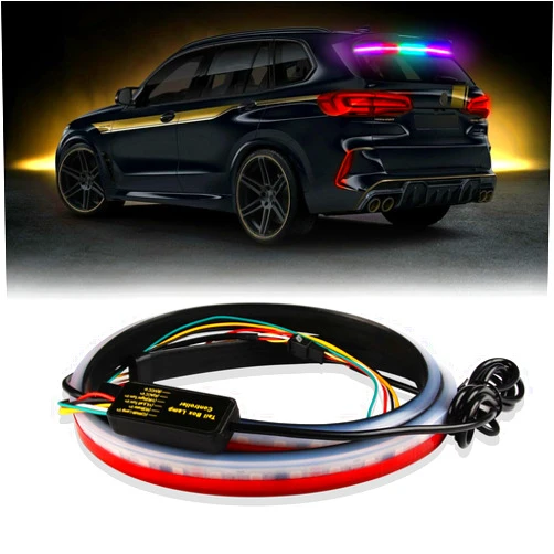 UPXSXT LED Brake Light Strip, 40inch Universal RGB LED Third Brake Light Strip Flexible High Mount Stop Brake Light DC 12V 5 Functions Can Be Used As Turn Signal, Brake Light, Running Light, Double Flashers