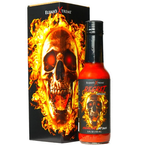 Elijah's Xtreme Regret Reserve Hot Sauce - Carolina Reaper, Trinidad Scorpion, and Habanero Pepper - 5oz bottle contains 70% of the hottest peppers in the world