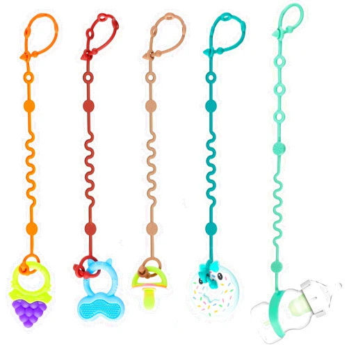 LittleHugs Toy Straps for Baby, 5pcs Adjustable Toy Holder for Stroller Accessories, Silicone Baby Tether Pacifier Clip, No Throw Baby Travel Essential Leash for High Chair, Car Seat (5-Pack)