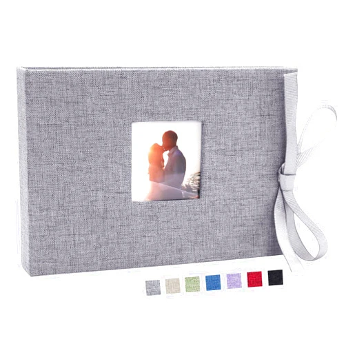 Vienrose Small Photo Album 4x6, Mini Picture Book with 26 Pockets, Clear Pages Holds 52 Photos, Linen Fabric Cover Postcards Photobook Grey 1 Pack