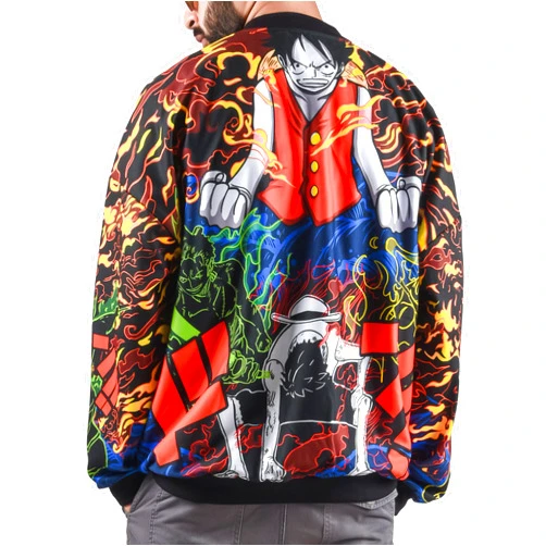 ComicSense.xyz Unisex Anime Oversized Jacket for Men & Women, Monster Trio Printed Drop Shoulder Cosplay Anime Bomber Jackets