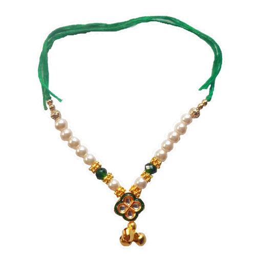 Handmade Cream Green Bead Bal Krishna/Ganesh Ornaments Haar Mala for 2