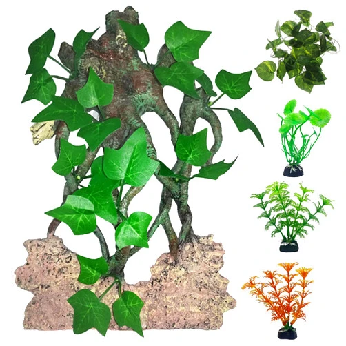 kathson Reptile Corner Branch,Rock Background Decoration Lizard Climb Branches Terrarium Plant Decoration with Suction Cup Reptile Tank Plant Ornament for Bearded Dragons Gecko Snake Spider(Green)