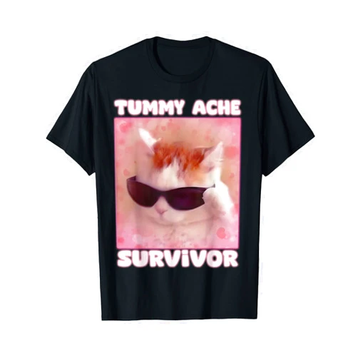 Tummy Ache Survivor Funny Cat Tummy Ache Survivor Cat Funny T-Shirt