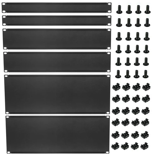 SKKKBA 6 Pcs 1U,2U,4U Blank Panel Metal Rack Mount, 19 Inches, Filler Panel Mount Spacer Rack Blanking Panel Kit for Enclosure Server Rack Cabinet Black