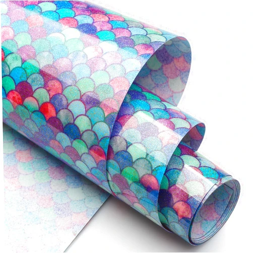 AIVOSS Blue Mermaid-Scale-Glitter-Heat-Transfer-Vinyl Rolls 12 x 5ft, Fish Scale Glitter HTV Vinyl Iron-on-Vinyl for Cricut and T Shirts