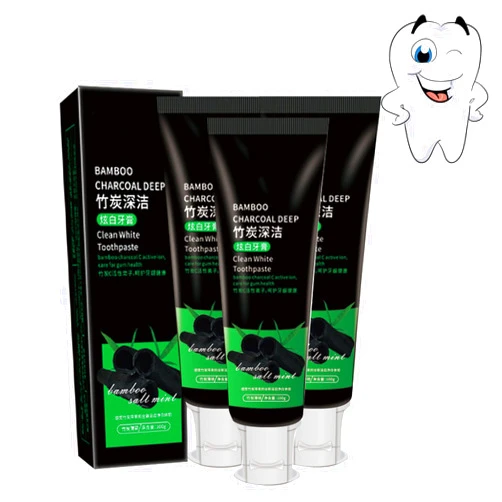 IEXUX Yanjiayi Bamboo Charcoal Deep Clean White Toothpaste, Activated Charcoal Teeth Whitening, 3 Pack (Black)