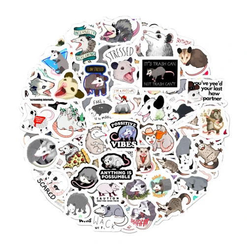 BulbaCraft Possum Stickers for Water Bottles, Opossum Laptop Decals - Possum Party Favors, Decorations and Supplies, Funny Opossum Gifts, Opossum Animal