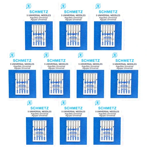 SCHMETZ 50 Schmetz Universal Sewing Machine Needles - Assorted Sizes - Box of 10 Cards