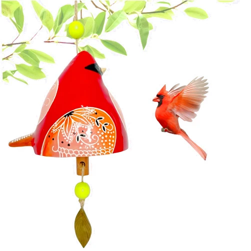 MILILOVE Cute Ceramic Wind Chimes for Outside and Indoor, Memorial Windchime with Soothing Melodic Tones, Gifts for Mom, Garden Patio Balcony Home Decor Hanging Windchimes (Single Bird-Red)