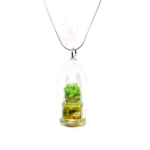 MICRO LANDSCAPE DESIGN Live Wearable Cactus Necklace Miniature White Cactus Necklace Nature Terrarium Necklace