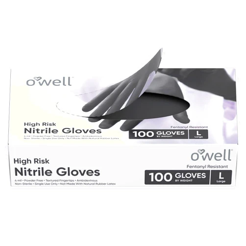 OWELL Black Nitrile Gloves Large Disposable Gloves, Chemical Resistant, Powder-Free, Latex-Free, Non-Sterile, Food Safe, 4 Mil, Medical Gloves (100 Ct – LARGE)