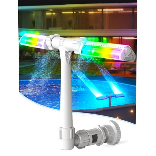 POOLHACKER Pool Fountain with 7-Color LED Lights, Above/Inground Pool Fountain Lights with Remote Control, Adjustable Pool Sprinkler Fountain with Dual Spray Heads, Above Ground Pool Cooling System