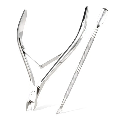 Makartt Cuticle Trimmer with Cuticle Pusher - Stainless Steel Cuticle Nipper with Dual Spring, Ergonomic Handle, 7mm Blade & Dual-Ended Pusher for Nail Care & Gel Removal, Silver