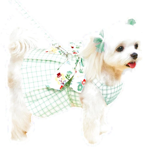 ABRRLO Cute Plaid Dog Dress Harness Leash Set for Small Medium Dog Cats Girl Green Summer Pet Clothes Bowknot Puppy Princess Dresses Holiday Party Costume Outfits Chihuahua Yorkie Clothing（Green,S）