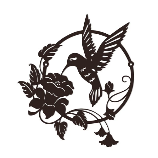 CHIUIN Metal Bird Wall Art Decor Garden Living Room Decor Metal Bird Wall Silhouette Hummingbird Flower Wall Art Hanging Decoration Gift (10in,Black)