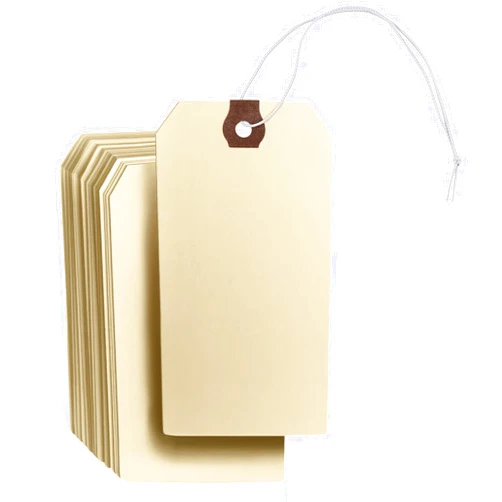 Gillraj Milan GILLRAJ® Shipping Tags with Elastic Strings Pre- Attached 4 3/4 x 2 3/8 inches - Pack of 100 - Manila Paper Hang Tags Labels Reinforced Eyelet Hole