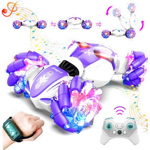 AEROQUEST Gesture RC Car Hand Controlled Stunt Car for 6-12 yr Boys Girls, 4WD 2.4GHz Remote Control Gesture Sensor Toy Cars Drift Twist Car with Light Music for Ages 8-13 Kids Birthday Xmas Gift