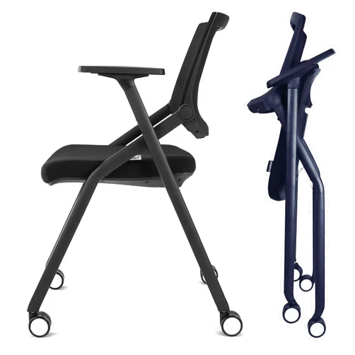BROBRIYO Ultra Folding Chair with Wheels and Paddle, Ergonomic Mesh Back and Arms for Office, Meetings, Conferences, Receptions, Training Rooms & Folding Office Chairs - Black 2
