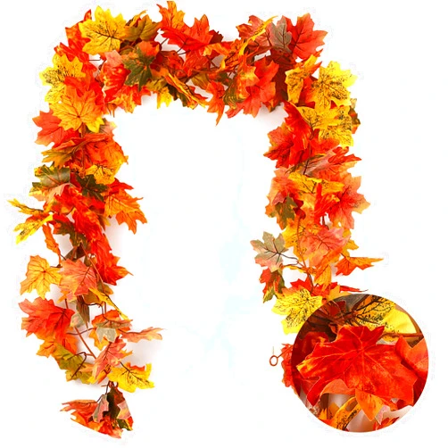 RECUTMS 2 Pack Fall Maple Garland - 5.8 FT/Pcs Autumn Hanging Fall Leave Vines for Home Garden Wedding Party Thanksgiving Dinner Fireplace Door Frame Doorway Backdrop Christmas Decor