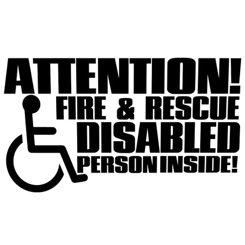 TGS Topshop Attention Fire & Rescue Disabled Person Inside Decal Window Sticker Save Lives Car Stickers 15cm
