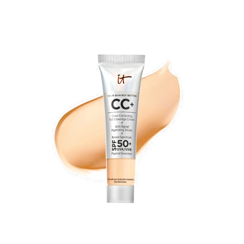 IT Cosmetics Your Skin But Better CC+ Cream Travel Size - Color Correcting Cream, Full-Coverage Foundation, Hydrating Serum & SPF 50+ Sunscreen - Natural Finish - 0.4 fl oz