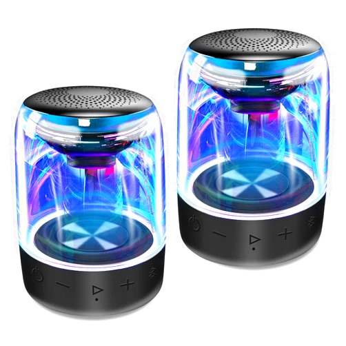 MEGATEK Dual Portable Bluetooth Speakers, Wireless Stereo Pairing, Vibrant LED Light Show, Loud Sound and Punchy Bass, IPX5 Waterproof, 12 Hours Playtime, Aux Input, Set of 2 for Home and Outdoor