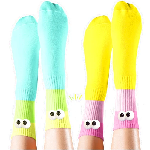 YKW Magnetic Crazy Socks - 2 Pairs Fun Cartoon Character Socks That Hold Hands - Unique Novelty Gifts for Men Women Best Friends