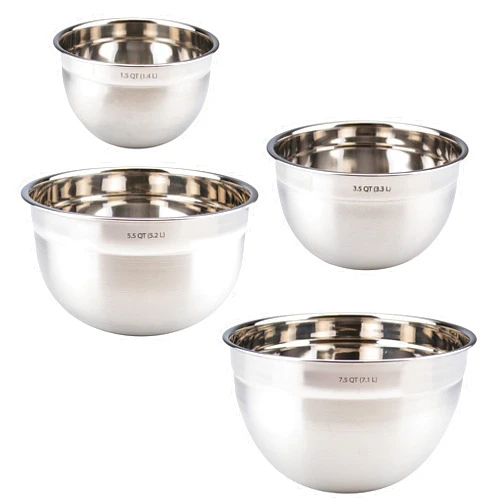 Tovolo Stainless Steel Deep Mixing, Easy Pour With Rounded Lip Kitchen Metal Bowls for Baking & Marinating, Dishwasher-Safe, Set of 4