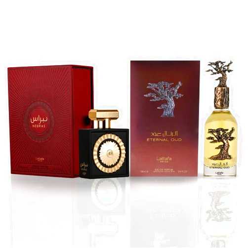 Lattafa Pride NEBRAS & ETERNAL OUD - Unisex EDP Sprays 100ML (3.4OZ), Long Lasting & Luxurious Fragrances For Men & Women. (AMAZING BUNDLE)