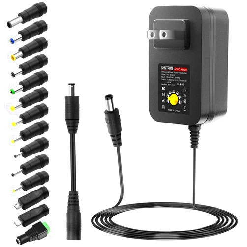 SHNITPWR 30W Universal Power Supply 3V 4.5V 5V 6V 7.5V 9V 12V Adjustable Variable AC/DC Adapter with 5V 2.1A USB Port, 100V-240V AC to DC 3V~12V Converter 0.5A 1A 1.2A 1.5A 2A 2.5A Max with 14 Tips
