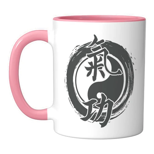 Qigong martial arts China meditation breath Yang Qigong Meditation and Martial Arts Yin and Yang Ceramic Mug, Pink/White