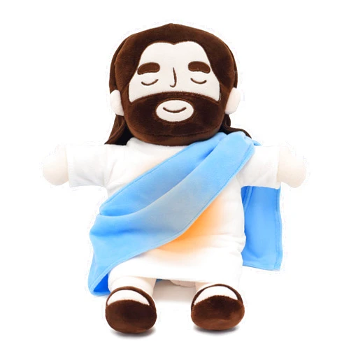 Yelakey Officially Jesus Plush Breathing Soothing Jesus Stuffed Animal Heart of Jesus Toy Savior Doll for Church Sunday School Religious Easter Gift for Kids (Blue)
