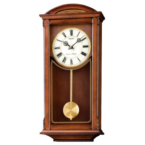 SEIKO Arched Wall Clock with Pendulum and Dual Chimes, brown, 21 x 10 x 4 Inch