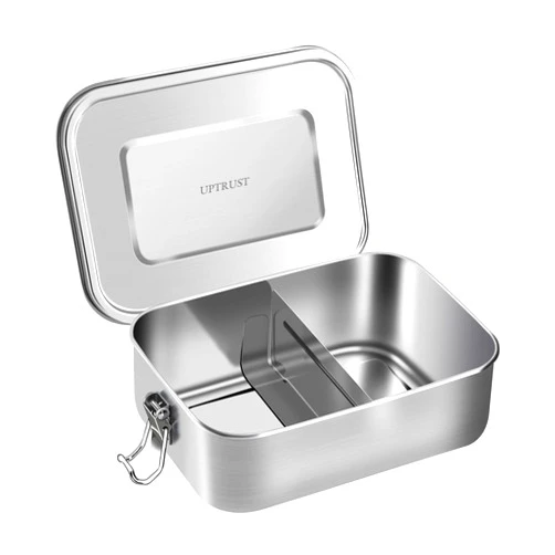 UPTRUST Stainless Steel Lunch Box, 800ML/27oz, Metal Bento Boxes with Lockable Clips t, Adjustable Divider included, Metal Lunch box for Travel & Work