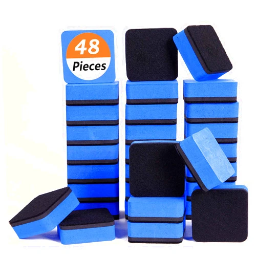 HooHcc Dry Erase Erasers, 48 Pack Magnetic Whiteboard Eraser Chalkboard Eraser Dry Eraser for Classroom Office and Home (48blue)
