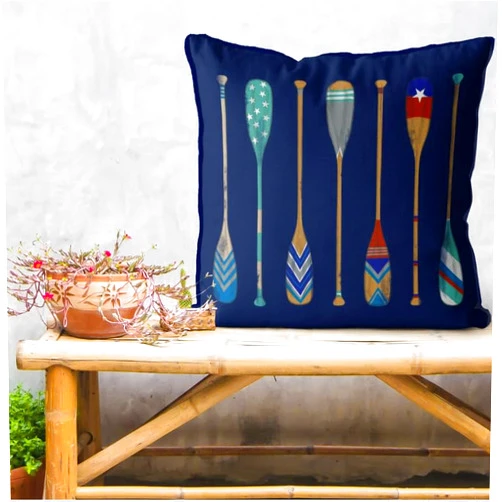Metr Fabfunky, Vintage-Style 'Oars Bright on Blue' Design # 2 (Stars) Cushion/Pillow Cover, Zippered Base, Full Piping, 18 Inches x 18 Inches