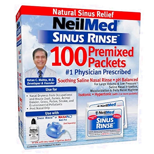 NeilMed Sinus Rinse 100 Premixed Packets – All Natural Nasal Irrigation for Sinus Relief, Moisturization, and Daily Hygiene – Drug-Free, Preservative-Free