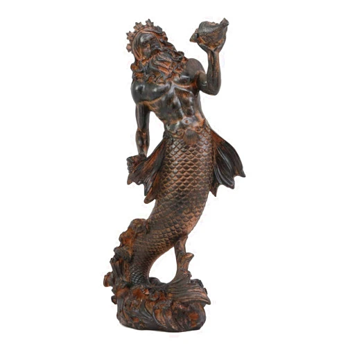 Ebros Gift Ebros Greek Mythology God of The Seas and Tremors Merman Poseidon Statue Neptune Holding Ocean Sea Conch Figurine Nautical Coastal Collection Roman Greco Olympian Gods Decor Sculpture