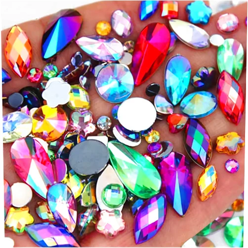 UYTRDVG 1000pcs AB Colorful Rhinestones Crystal Gems, Flatback Acrylic Gemstone Jewels, Craft DIY for Cosplay Pirate Halloween Costume Clothes Party, Nail Crafting Gems Accessories (00 Mixed Color AB)