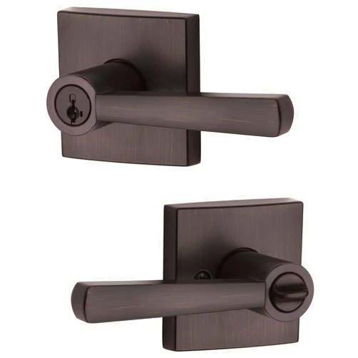 Baldwin Spyglass , Entry Door Handle Reversible Lever with Keyed Lock Featuring SmartKey Re-key Technology and Microban Protection, in Venetian Bronze