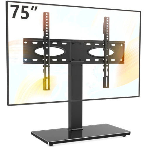 Rfiver Universal Swivel Table Top TV Stand for 37 to 65,70,75 inch TVs, Height Adjustable Tall TV Stand Base with Mount, Heavy Duty TV Replacement Stand with Tempered Glass Base Up to110lbs