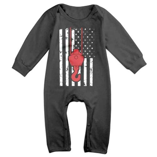 LyCheer Crane Operator Patriotic Baby Romper Jumpsuit Long Sleeve Coverall Bodysuit Black