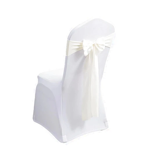 MYS QiQi Pack of 100 Spandex Chair Bands - Satin Chair Sashes & Ribbons Bows for Wedding, Party, Banquet & Home Decoration (100 PCS Beige)