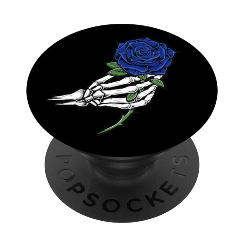 COol Skull & Skeleton Tatto Arts Halloween Gifts Skeleton Hand Holding Blue Rose PopSockets Adhesive PopGrip