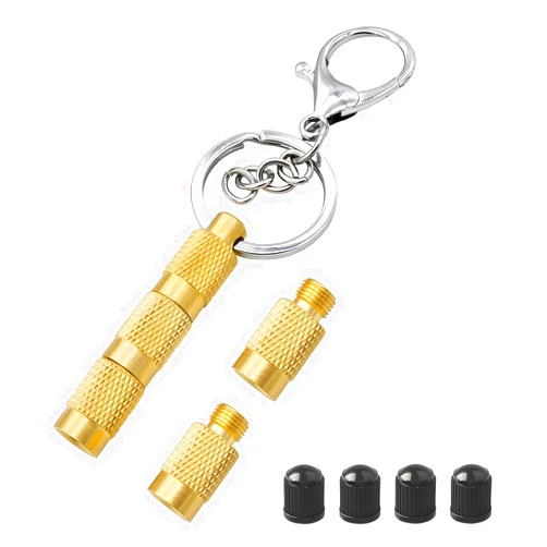 Mandark Car Tire Deflator Tool, 4 in 1 Brass Vehicle Air Pressure Deflation Valve Kit, Portable Automotive Tyre Relief Bleeder Set with Valve Caps Keychain, Universal for Offroad Vehicle