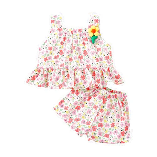 LRSQOICM Toddler Girls Summer Sleeveless Flower Prints Tops Vest Shorts 2pcs Outfits for Children Cute Outfits