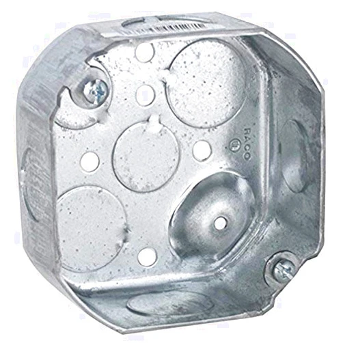 RACO Pack of 4 Hubbell-Raco 127 Octagon Box, 4-Inch, Raised Ground 1-1/2-Inch Deep 1/2-Inch and 3/4-Inch Side Knockouts, 4 in, Gray Finish