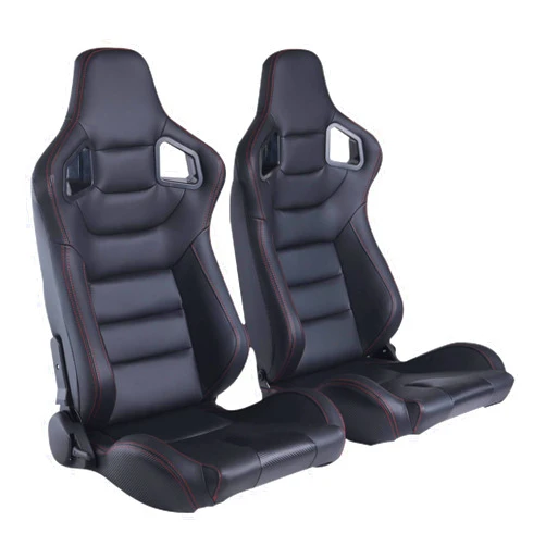 Jiabeir Universal Bucket Racing Seats,Black PVC Leather Red Stitching Reclinable With Bottom Mount Slider(Not Including Seat Bracket)