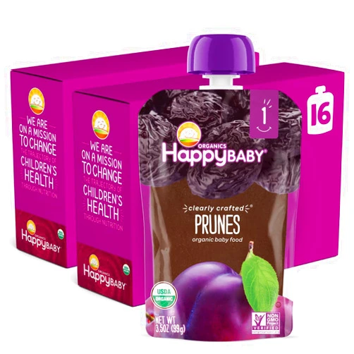Happy Baby Clearly Crafted Organic Baby Food Stage 1, 3.5, 16 Count, Prunes, 56 Oz (Pack of 16)